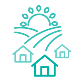 Rising sun and homes icon