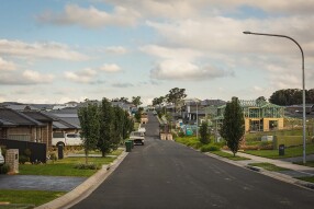 Residential road with driveways